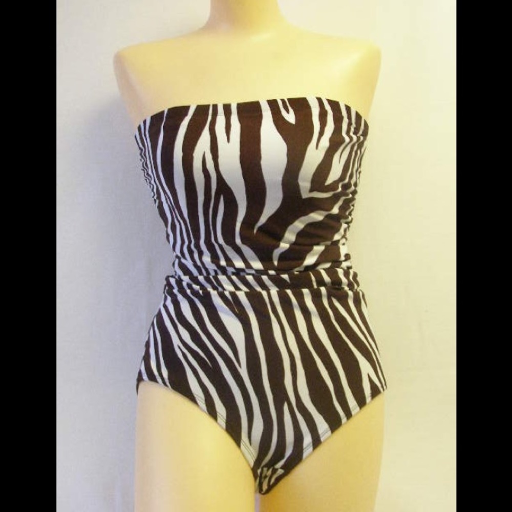 NWT Ceeb swimsuit bandeau brown white 10356-388
